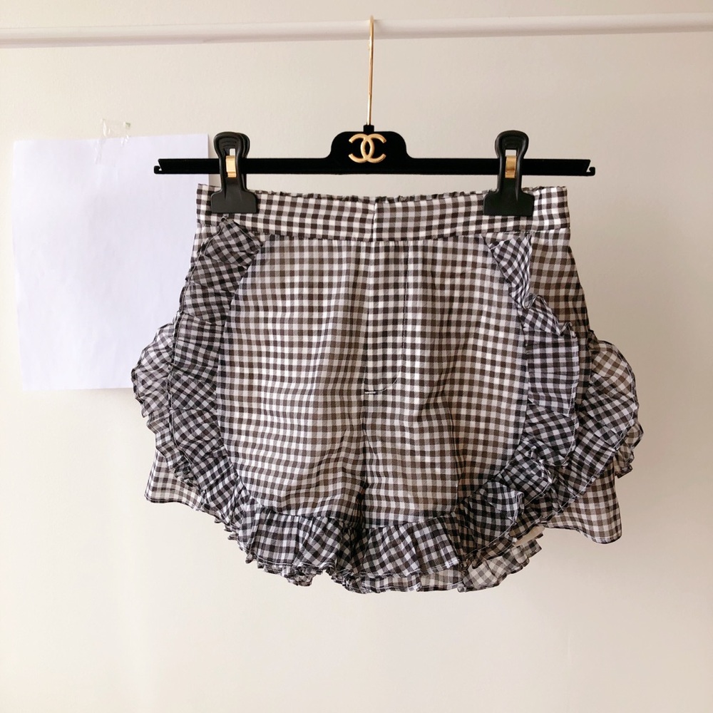 Gingham Ruffle Women's Shorts - Black/White